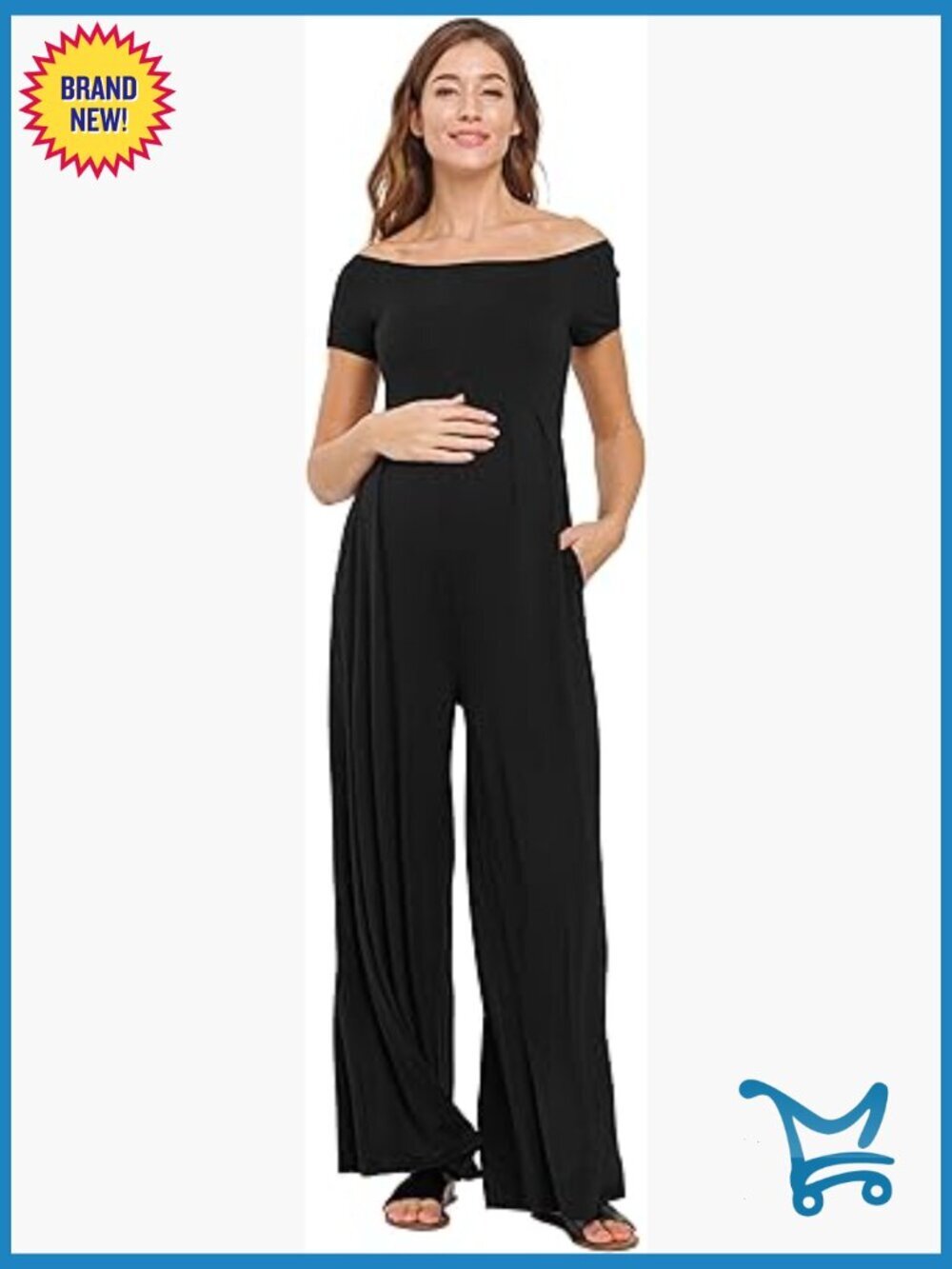 Off Shoulder Maternity Jumpsuit with Side Pockets